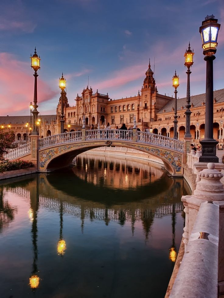Plaza de España in Seville at dusk