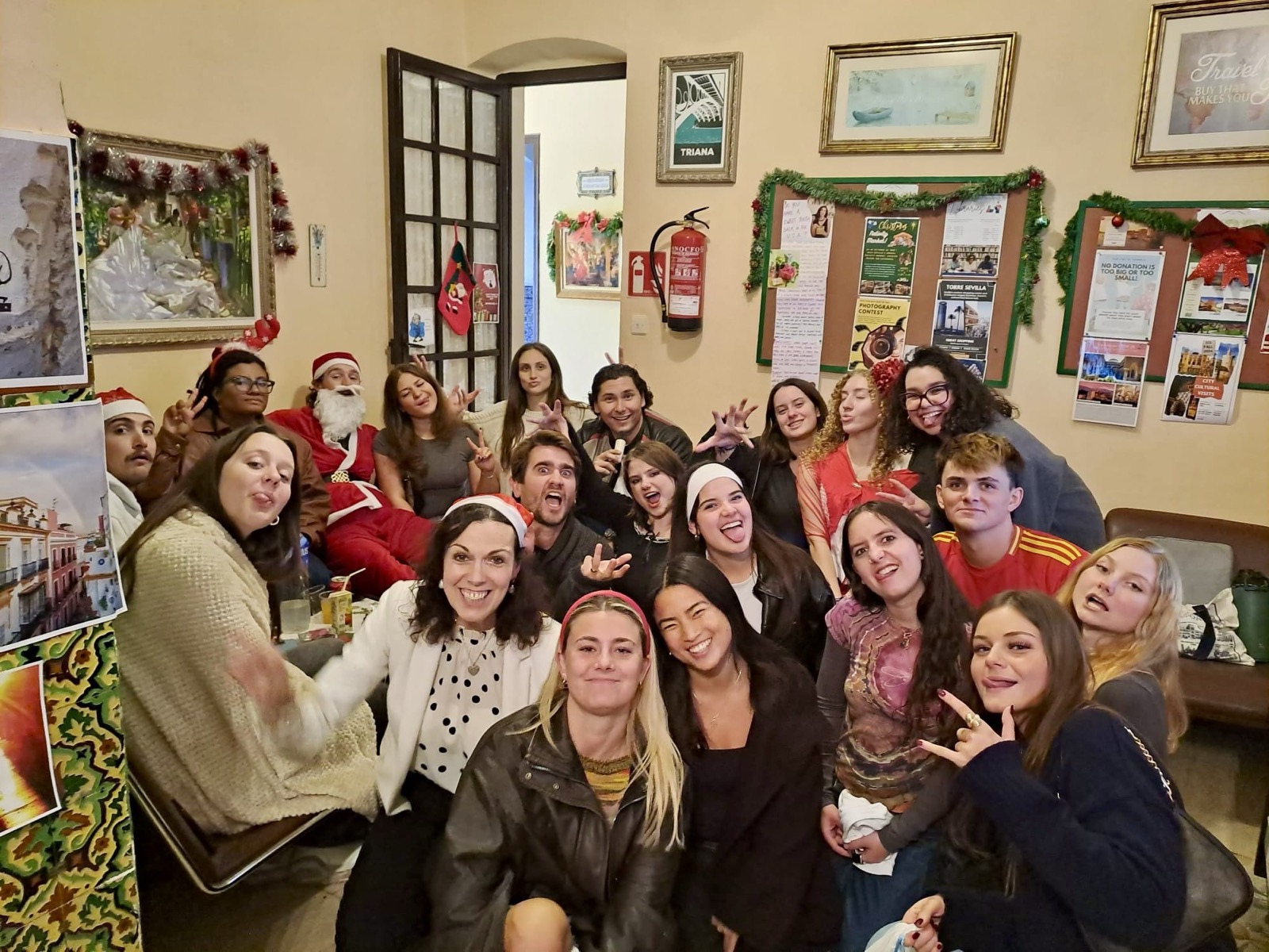 ICS Christmas gathering with Santa hats